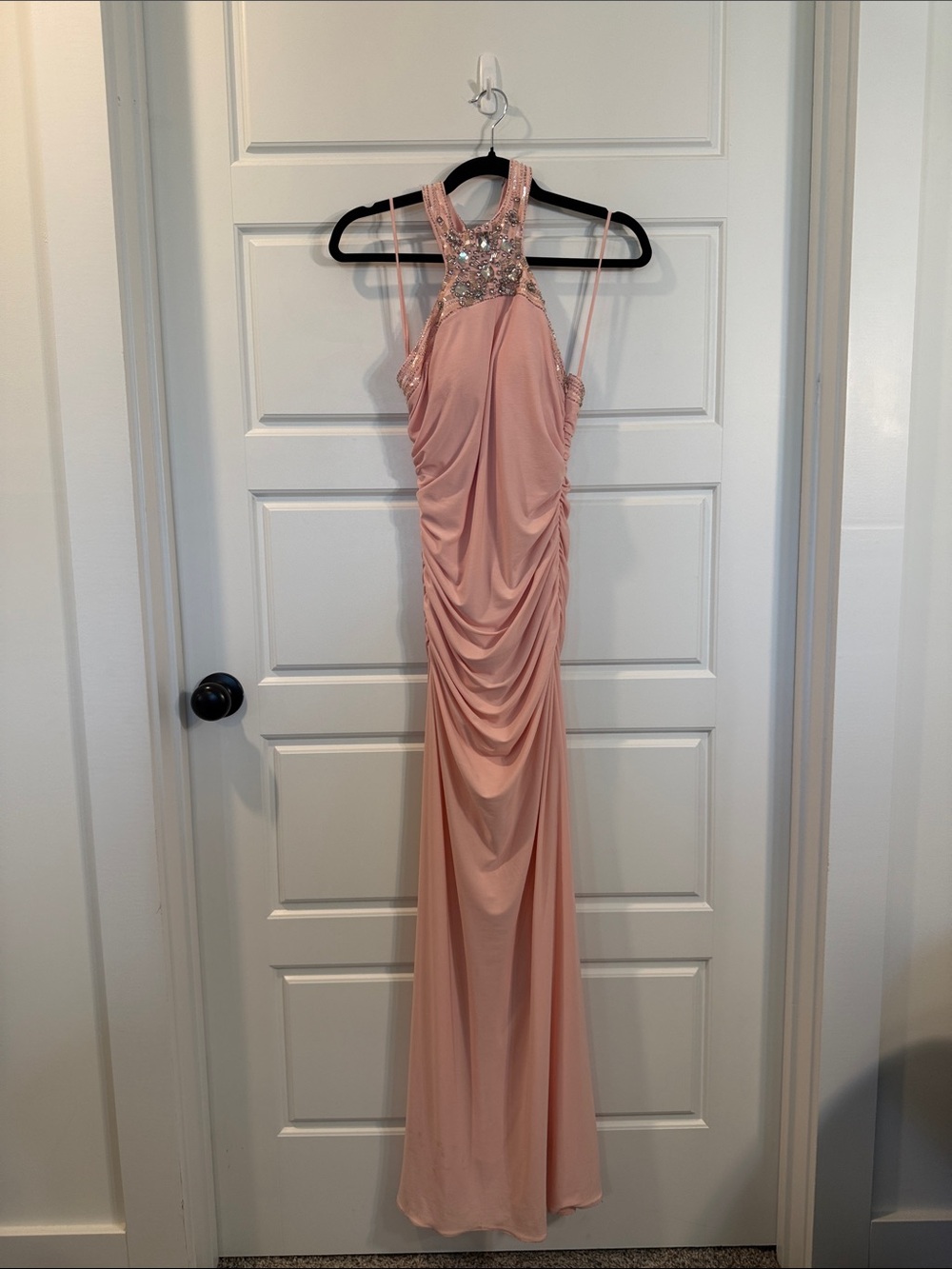 Cache' Dress Pink Jeweled beaded Halter neck Bodycon Floor Length Prom NWT